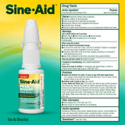 Sine-Aid Drug Facts label showing active ingredient, uses, and directions